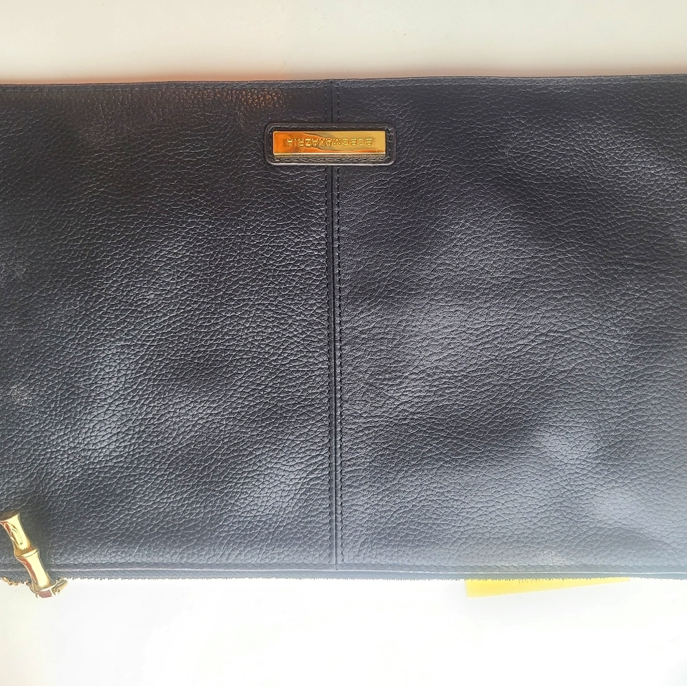 BCBG MaxAzria black clutch, gold detail